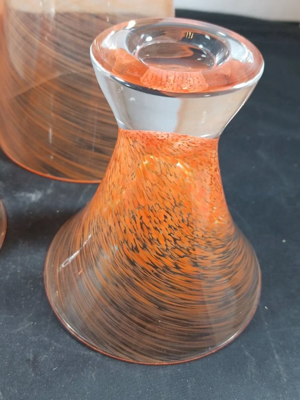 Dansk Orange Swirl MCM Style Pitcher/ Decanter & 2 Martini Cocktail Glasses